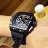 Richa Luxury Watch Mens 기계식 밀스 비즈니스 레저 R50-03 자동 검은 색 탄소 섬유 테이프 트렌드 스위스 운동 손목 시계