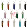 Pendant Necklaces Wholesale Natural Stone Amethyst Rose Quartz Crystal Hexagonal Pendulum Necklace DIY Gemstone Jewelry