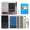 H B 71 unidades conjunto de lápis de desenho profissional aquarela desenho metálico com zíper Bolsa kit de ferramentas de arte para pintura 240305