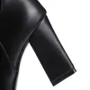 ブーツファッションファッション冬の膝ハイブーツ女性PUレザーブロックハイヒール背の高い長いブーツ女性ジッパーレディースシューズブラックレッド品質