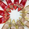 Насосы китайский стиль классические свадебные туфли атласные шелковые красные шпильки ретро высокие каблуки в середине нации вышитые свадебные насосы 3342