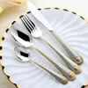 Knives Vintage Western Gold Plated Dinnerware Dinner Fork Knife Set Golden Cutlery Stainless Steel Engraving Tableware