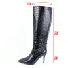 Boots Women Boots Fashion Heeled Knee High Boots Crocodile Pattern Faux Leather Pointed Toe Women's Long Boots Winter Women's Shoes