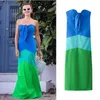 Casual Dresses Fashion Color Blocking Patchwork Strapless Floor-Length Dress Women Elegant Evening Party Banquet Robes Chic Nipped Waist