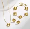 4 ensembles de bijoux de créateur de trèfle à quatre feuilles, coquille de diamant, mode femmes, Bracelet, boucles d'oreilles, collier, cadeau d'anniversaire de la saint-valentin