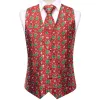 Gilet HiTie Christma Gilet da uomo Cravatta rossa Business Abito formale in seta Giacca sottile senza maniche 4PC Hanky Gemelli Paisley Suit Gilet