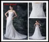 2015 Sexig A Line Strapless Pleated Wedding Dresses Chiffon Appliques Court Train Bridal Bowns HW0276642491