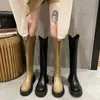 HBP Não Marca 2024 Novo design de zíper de cor sólida sola grossa sapatos femininos recém-chegados 2024 Moda Inglaterra estilo Outono Inverno coxa botas altas