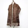 Шарфы Роскошный вязаный натуральный шарф, шаль, модная шаль с кисточками, натуральное настоящее пончо, женская теплая длинная накидка
