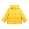 Down Coat Winter Children's Klasik Düz Renk Sıcak Kapşonlu Açık Giyim Kalınlaştırılmış 3-10 Yıllık Ceket