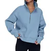 Kvinnors hoodies står krage casual tröjor Halva zip kvinnor beskurna pullover tumhål överziserad luvtröja fast färg plus storlek sport