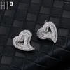 Boucles d'oreilles Hip Micro 1pair Heart Shape Pave Baguette Cumbic Zircon Stone Out CZ Bring Bling Copper For Women Men Bijoux