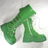 Сапоги зеленые насосы обувь женщины зашнуруют патентную кожу высокие каблуки колена высокие снежные ботинки Женщины круглые модные кроссовки повседневная обувь