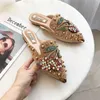 HBP Non-Brand luxury ladies rivets closed-toe slides fashion pointed flats mules women rhinestone pointed stud sandals slippers