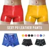 Männer Sexy Wet Look Patent Leder Boxer Briefs Shiny Metallic Shorts Unterwäsche Bademode Böden Pole Dance Rave Clubwear 240318