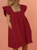 Casual Dresses Women Ruffled Mini Dress Summer Cute Square Collar Pocket Elegant Butterfly Sleeve Beach Party Kvinna Vestidos