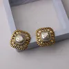 Venta caliente 18K dorado 925 plata marca de lujo diseñador carta stud geometría famosa mujer circular cristal diamante pendientes de perlas fiesta de bodas