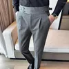 Men's Suits Autumn Winter High Waist Business Dress Pants Men Casual Belt Design Slim Suit Formal Wedding Social Party Male Trousers