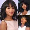 Synthetic Wigs Body Wave Short Bob Human Hair Wig With Bangs Full Machine Made Glueless For Black Women Brazilian Water Wave Bob Wig With Bangs 240328 240327