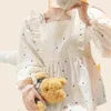 Conjunto de pijama de renda – Pijamas com estampa de bolinhas doces de 2 peças com camiseta de manga comprida e calças compridas aconchegante princesa conforto macio roupa de casa 240309