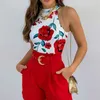 Fatos femininos moda verão 2 peças conjunto sem mangas em torno do pescoço floral impressão colete camisas calças de cintura alta feminino elegante