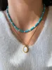 Pendant Necklaces French Vintage Natural Pearl Turquoise Beaded Necklace Womens Light Luxury Sweater Chain