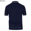 Men's T Shirts 2024 Summer Short Sleeve Polo With Button Front Solid Knitted Formal Office Dress Male Casual Tops