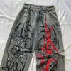 Streetwear Baggy Jeans Y2K Hip Hop Retro Tasche Schwarze Hose Herren Punk Rock Hohe Taille Breite Bein Hose 240311