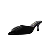 HBP Non-Brand Womens Suede Mules Kitten Heel Slippers Pointy Toe Shoes Pointed Toe Buckle pumps shoes for girls
