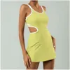 Lu Align – combinaison pour femmes, avec coussinet de poitrine à haute élasticité, beau dos, jupe de tennis croisée anti-éblouissement, robe de sport 2