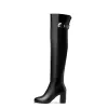 Bottes révèlent chat sexy dames mid bloc talon sur les bottes du genou 51cm zip pu preuve d'eau en cuir grande taille 52 fête chaude hiver en peluche f1292