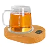 Tea Trays Smart Coffee Warmer Cup Heater Mug USB Rechargeable Wood Grain Plate For Ceramic Glass Cups