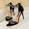 HBP Non-Brand Chaussure Dame Green Rhinestone New Trendy Stiletto High Women Sexy and Elegant Summer Heels