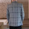 2023メンズカジュアル格子縞のスーツジャケット男性リネンビジネス自己育成ウェディングドレスパーティーコートプラスサイズS5XL 240307