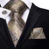 Gift clip maschile di seta paisley marrone giallo hi-tie per uomo cravatta pezzi di gemelli set set di nozze formali