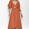 Party Dresses 2024 Y2K INS Autumn Half Puff Sleeve V Neck High Waist Hollow Out Bohemian Dress Elegant Corset For Women