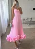 Vestidos casuales para mujer, vestido de noche de cóctel sin mangas, tirantes finos sexys, dobladillo con volantes delgado, vestido de fiesta de una línea