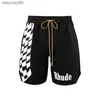 2024 Rhude Shorts Designer Mode Rhude Noir et Blanc Shorts en damier Hommes Femmes Loisirs High Street Cordon Mesh Basketball Training Shorts GKT4