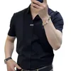 メンズカジュアルシャツメンズショートスリーブシャツフォーマルなビジネススタイルの夏のターンダウンカラー半袖スリムフィットプロフェッショナル