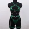Uyee sutiã completo sexy couro do plutônio lingerie bondage suspender para mulheres roupas góticas fetiche usar liga meia cinto 240312