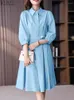 Casual Dresses 2024 Zanzea Women Lapel Neck 3/4 Sleeve Sundress Elegant Shirt Dress Summer Fashion Solid Ol Work Kne-Length Vestido Kaftan