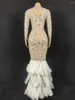 Scena zużycie błyszczące srebrne lustro dhinestone elastyczna tkanina długa sukienka dla kobiet urodziny