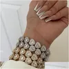 Braccialetti con ciondoli Luxury Bling pavimentato cuore strass catena cubana per le donne Hip Hop ghiacciato braccialetto di collegamento di cristallo gioielli di moda Gif Dhlxh