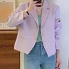 Frauen Anzüge Kurze Lila Mantel Kleinen Duftenden Wind V-ausschnitt Lose Outwear 2024 Frühling Herbst Koreanische Vesion Pendler Mantel