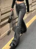 Jeans da donna Baffi elasticizzati svasati alla moda Pantaloni skinny a campana a vita alta Pantaloni in denim grigio Pantaloni lunghi punk classici Y2K da donna