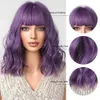 Perruques synthétiques EASIHAIR perruques synthétiques courtes violettes bouclées avec frange Cosplay Bob cheveux perruque pour femmes fête quotidienne utilisation de fibres résistantes à la chaleur 240328 240327