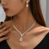 Fashionable Chinese Style Water Diamond Necklace Bracelet Earrings Set for Women