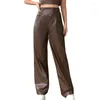 Kvinnors byxor 2024 Spring Summer Pu Wide Leg High midja Solid Color Fashion Leather Streetwear Casual Trousers for Female