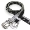 Bälten Punk Rhinestone Belt Märke 3,8 cm Y2K Bling Sequin Designer PU Fashion Waistband