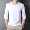 Men's T Shirts Top Grade Fashion Brand V Neck Solid Color Plain Soft Cotton Shirt Men Long Sleeve Tops Casual Mens Clothes 2024